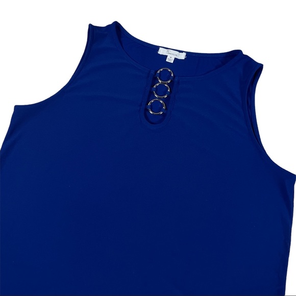 89th + Madison size medium silky blue sleeveless top with metal ring accents - Picture 2 of 9
